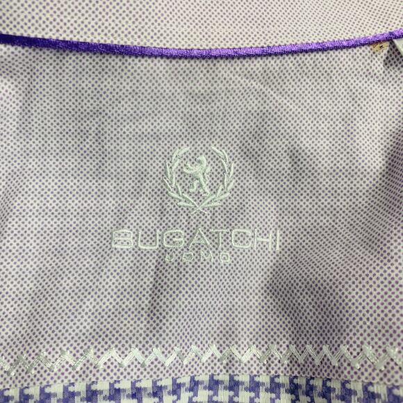 BUGATCHI UOMO Size L Purple White Houndstooth Cotton Long Sleeve Shirt - Picture 5 of 8